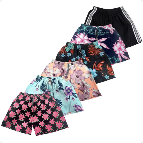 Kit 6  Shorts Floral Estampado Masculino Tactel Ref  370