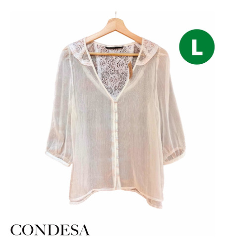 Camisa Daniel Cassin Blanca De Gasa Transparente C/ Encaje