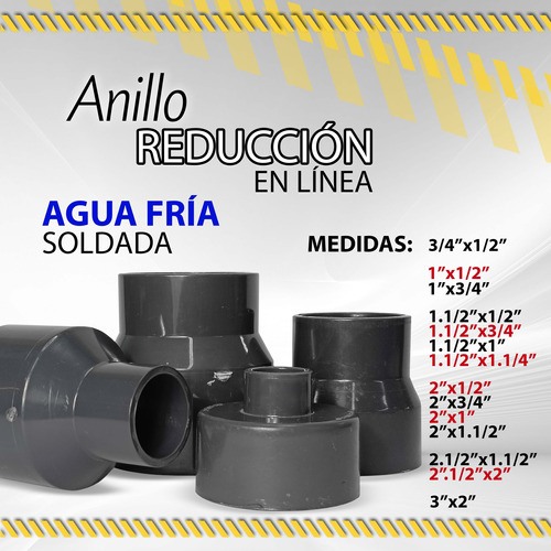 Anillo Reductor En Linea Gris Agua F Soldada/ Varias Medidas