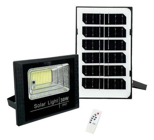 Foco Solar Led 30 W Sensor Patio Jardín Exterior Fotocélula