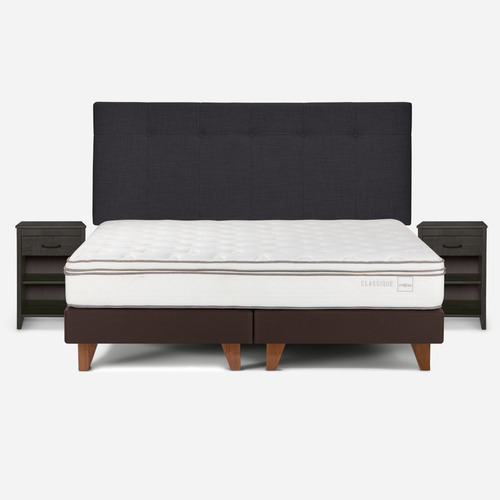 Cama Europea Classique+ 2 Plazas+respaldo +veladores Grafito