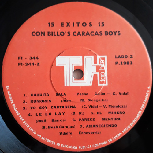 15 Éxitos Con Billo´s Caracas Boys (1983) (Usado)