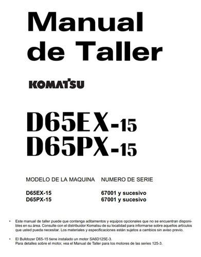 Manual De Taller Bulldozer Komatsu D65ex-15 Y D65px-15