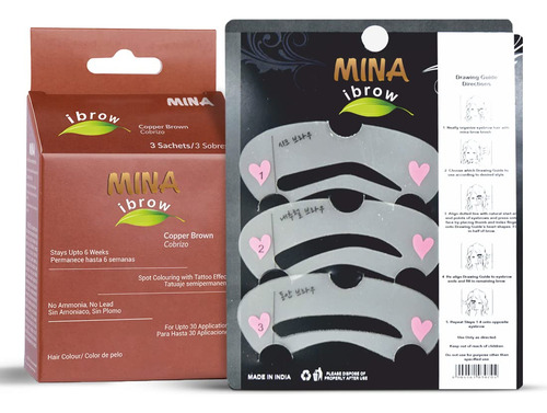 Mina Ibrow Henna Paquete Regular Con Plantillas, Paquete Com