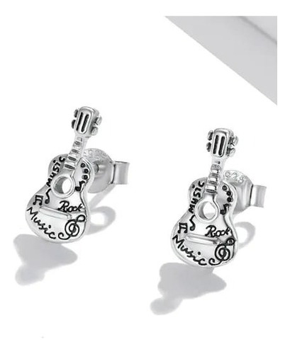 Aros Pendientes  Con Forma De Guitarra, Plata 925