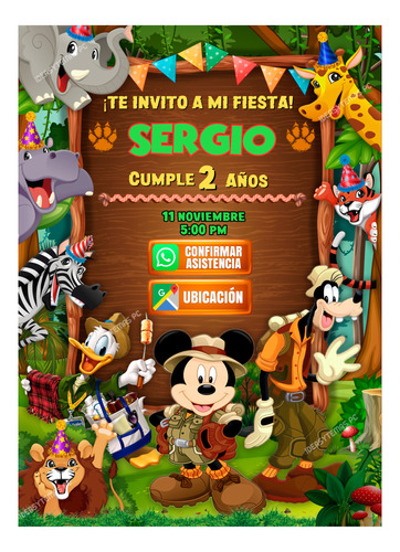 Mickey Mouse Safari Invitación Interactiva Con Botones