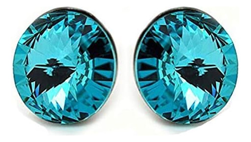 Pendientes De Plata De Ley 925 Studs Redondos Color Azul Dul