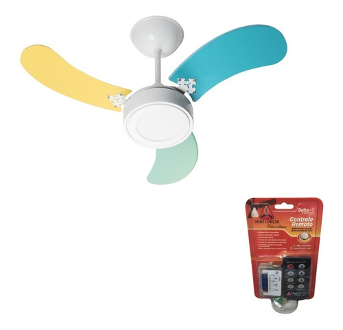 Ventilador De Teto New Led Colors 3 Pás Com Vontrole Remoto Cor Das Pás Masculino Cor Da Estrutura Branco Voltagem 110v