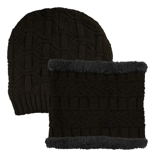 Kit touca e cachecol gola gorro frio inverno forrada Redstar VSI01012 cor marrom desenho do tecido liso