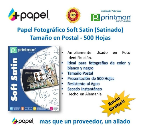 Papel Fotográfico Printman Soft Satin Postal 500 Hojas.