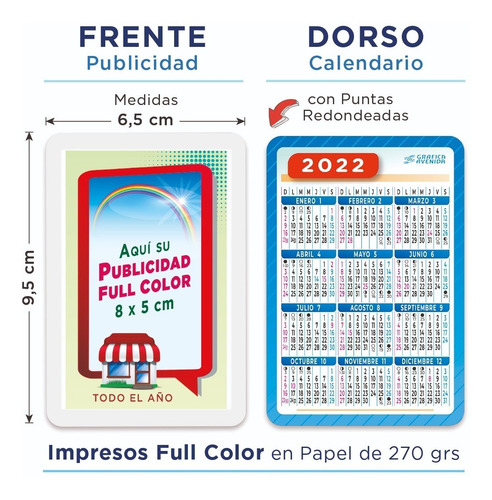 Imagen 2 de 4 de Almanaque Bolsillo Dorso En Blanco C/publicidad X100