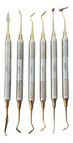 Kit 6 Espátula Resina Dental Punta Titanio Alta Calidad Vdtc