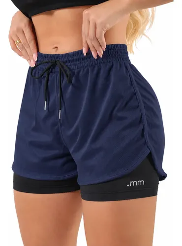 Short Fitness Feminino Duplo 2 em 1 com Bermuda de Compressão