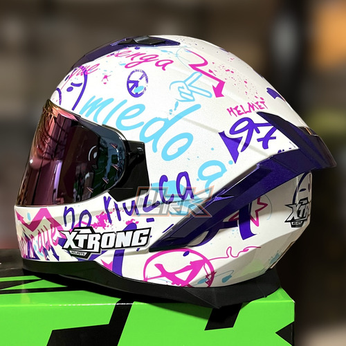 Casco Para Moto Xtrong Blanco Rosa Grafiti Certificado Integ