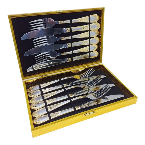 Set X24 Cubiertos Acero Inox Enchapado Oro 24k Obelisco