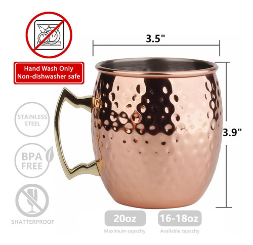 Taza Moscow Mule, Juego De 4 Unidades, Martillada En Cobre,