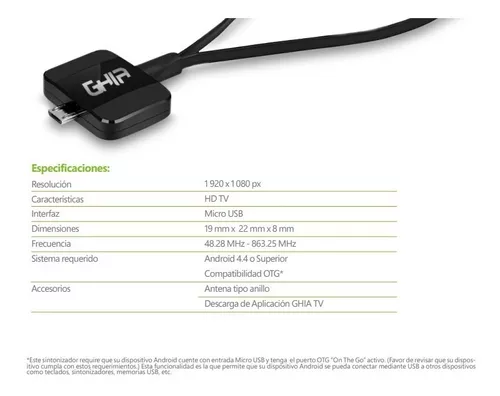 Sintonizador De Tv Ghia Para Dispositivos Android 1 Antena Modelo GAC-123