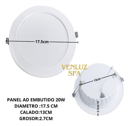 Panel Led Ad Redondo Embutido 20w 5500k/luz Fria