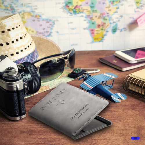 Porta Pasaporte Documentos Funda Protectora Viaje Con Rfid Color Gris