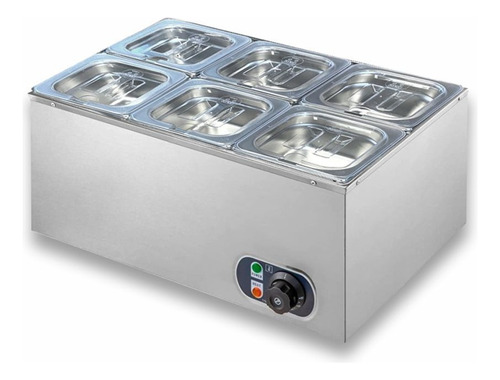Rechaud Retangular 12 L Com 6 Cubas 1/6 Aço Inox Zprc06