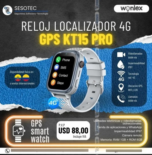 Reloj Kt15 Pro Wonlex Con Gps Para Niños - Red 4g