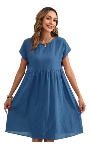Elegante Vestido Corto Holgado Con Cuello En O Liso