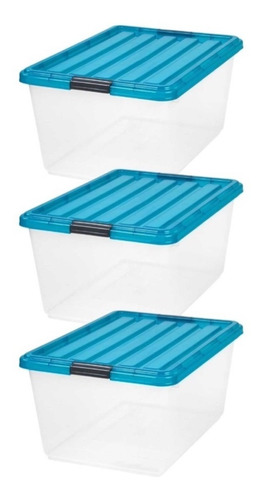 3 Caja Plástico Almacenamiento Con Tapa 42 Lt