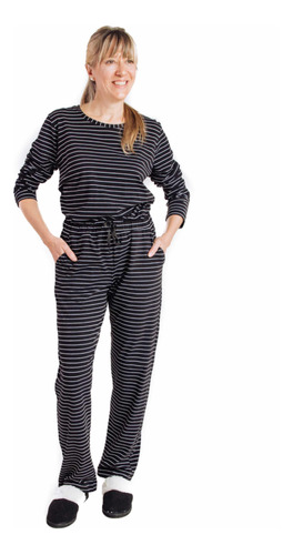 Pijama Barbara Rayado Pantalon Y Remera Larga Invierno Jelue