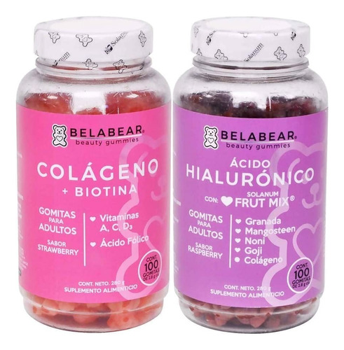 Solanum Belabear Acido Hialuronico+ Cólageno 100 Pz C/u Sabor Fruit Mix