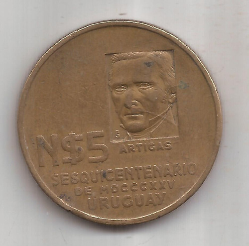 Uruguay Gran Moneda 5 Nuevos Pesos 1975 Artigas (Usado)