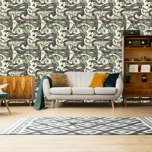 Vinil Decorativo Animales Tapiz Wallpaper Moderno Mod Color Serpiente Floral