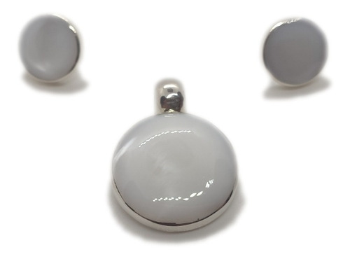 Aretes Y Dije De Plata Con Concha Blanca En Set Cad4