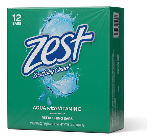 Zest Jabón De Baño En Barra - Aqua (4 Onzas, 12 Barras)