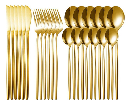 24pcs Acero Inoxidable Cubertería Set Tenedor Cubertería Dor