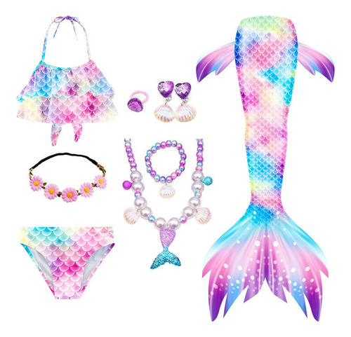 Kit Cola De Sirena Con Bikini Monoaleta Infantil