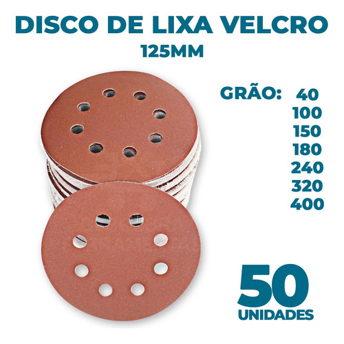 Kit 50 Lixas 125mm Para Com Furo Para Massa Corrida, Gesso Quantidade de cascalhos 120