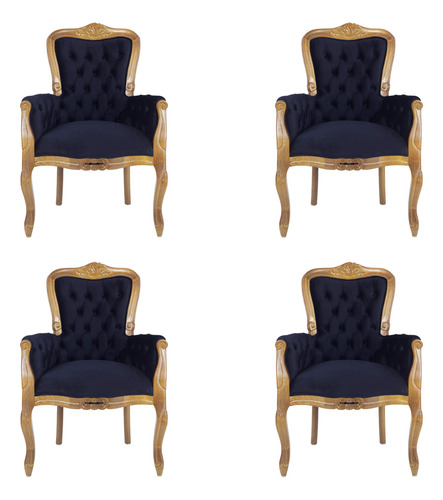 Conjunto 4 Poltronas Luis Xv Cor Imbuia Braço Estofado