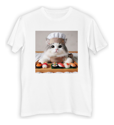 Remera Hombre Gato Sushi Cocinero Cheff Sushiman