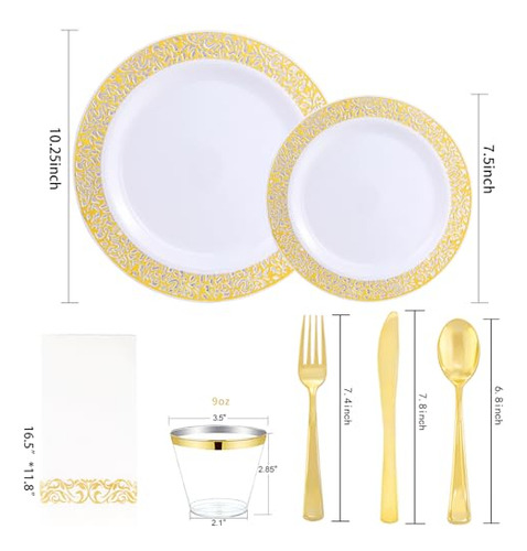 Set Desechable De 210 Piezas, Dorado Y Elegante