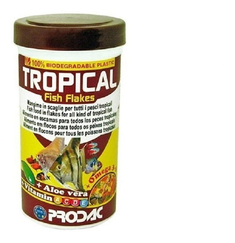 Alimento Para Peces Tropicales Comunitarios Escamas Tropical Fish Flakes Prodac 200 Gramos Con Aloe Vera