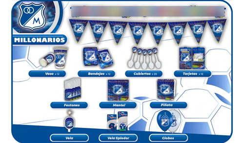 Kit Fiesta Futbol Selección Liga Bet Millos Millonarios