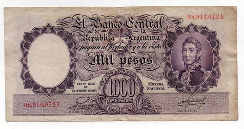 Billete Argentina 1000 Pesos Moneda Nacional Bottero 2134