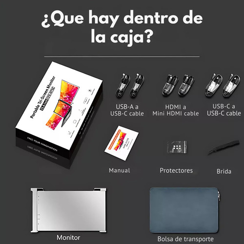 Mr. Gadgets Doble Monitor Portatil Para Laptop 15.6 Pulgadas Modelo S9 Full Hd 1080p, Ips, Plug & Play, 178°, 72% Ntsc, Hdr, Compatible Con Windows, Mac Os, Linux