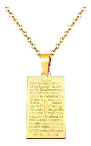 Collar Padre Nuestro Placa Acero Inoxidable + Estuche 