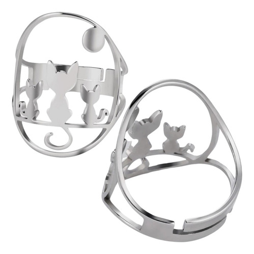 Imagen 2 de 8 de Anillo Gato Sentado Mujer Ajustable Acero Plata Minimalista