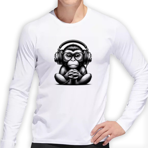 Remera Hombre Ml Mono Auriculares Tierno Relajado Musica