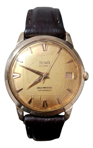 Reloj Pulsera Precimax 21 Jewels A Cuerda Años 60 Marrón Oscuro Dorado Dorado (Usado)
