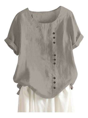 Mujer Tops Botones Sueltos Lino Tallas Grandes Daily Boho Ta