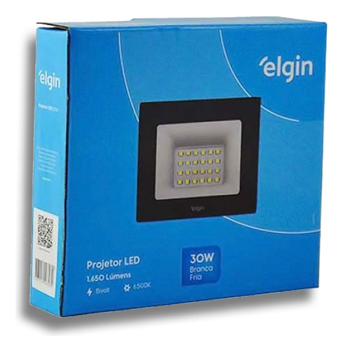 Refletor 30w Elgin Led 127/220V 6500k Ip65 Acompanha Tomada Carcaça Preto Luz Branco-frio 127/220v