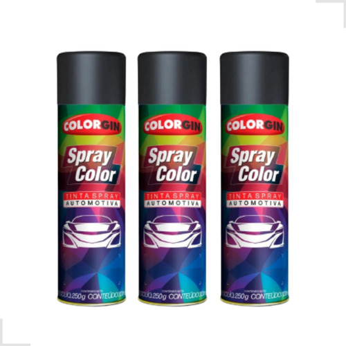 Kit Tinta Spray Automotivo Colorgin Preto Fosco C/3
